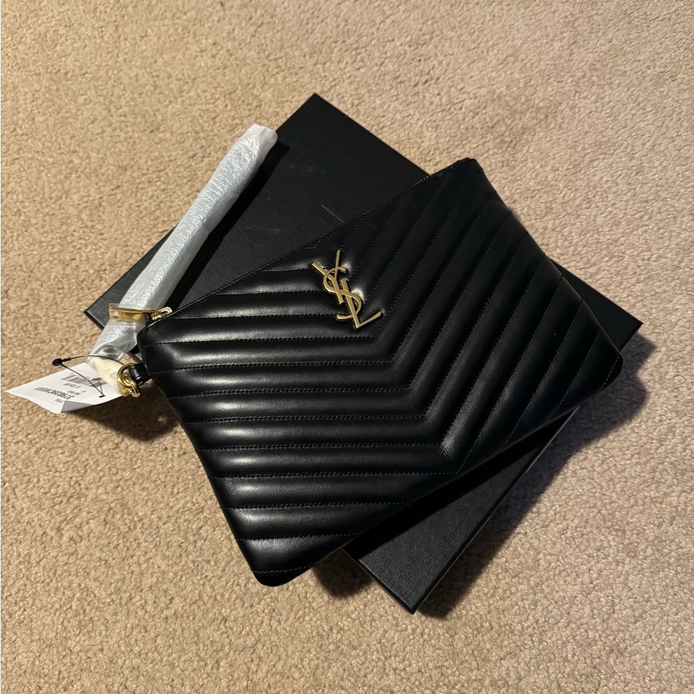 100% AUTHENTIC YSL 'Small Monogram'
Print Leather Wristlet NWT